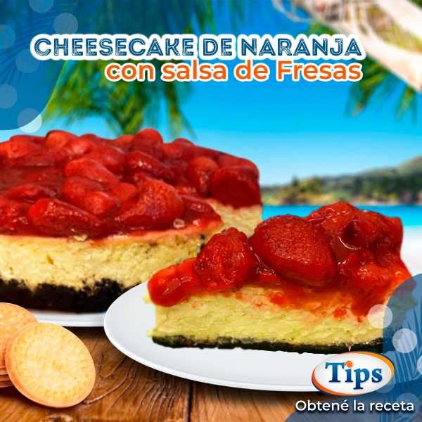 Cheese Cake de Naranja con Salsa de Fresas