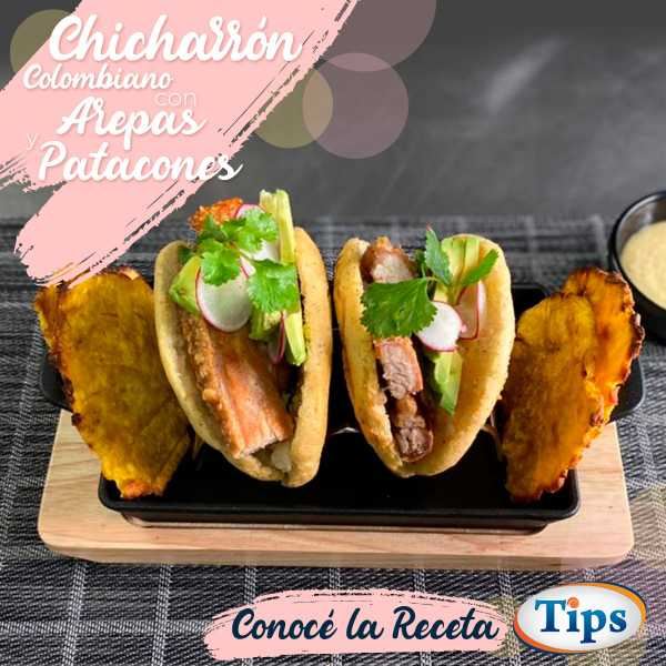 Chicharrón Colombiano con Arepas y Patacones