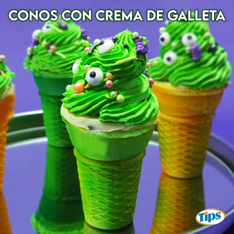 Conos Rellenos de Crema de Galleta