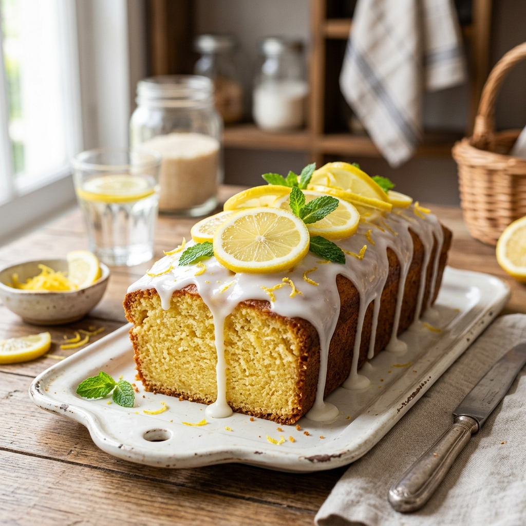 Receta de Lemon Loaf Cake con glaseado de limón y rodajas frescas
