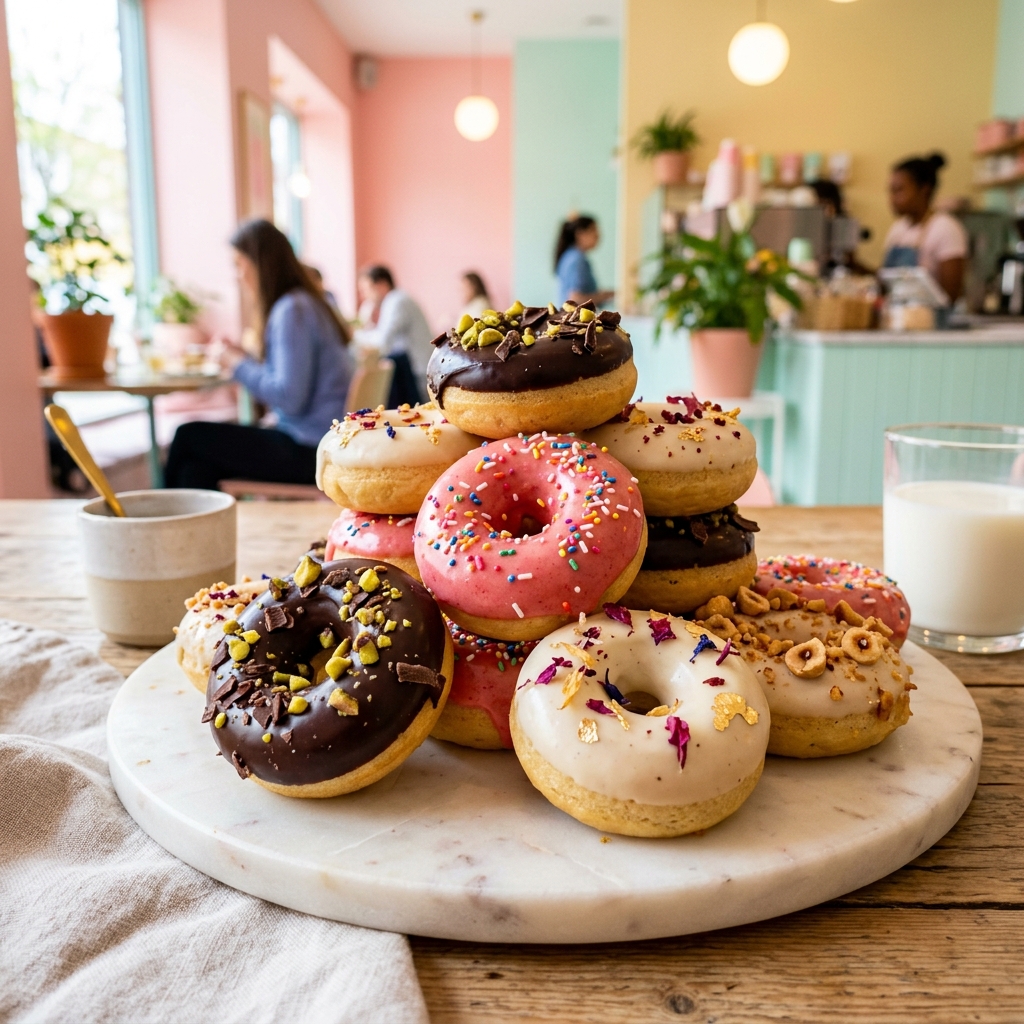 Receta de Mini Donas horneadas con glaseados de chocolate, fresa y vainilla